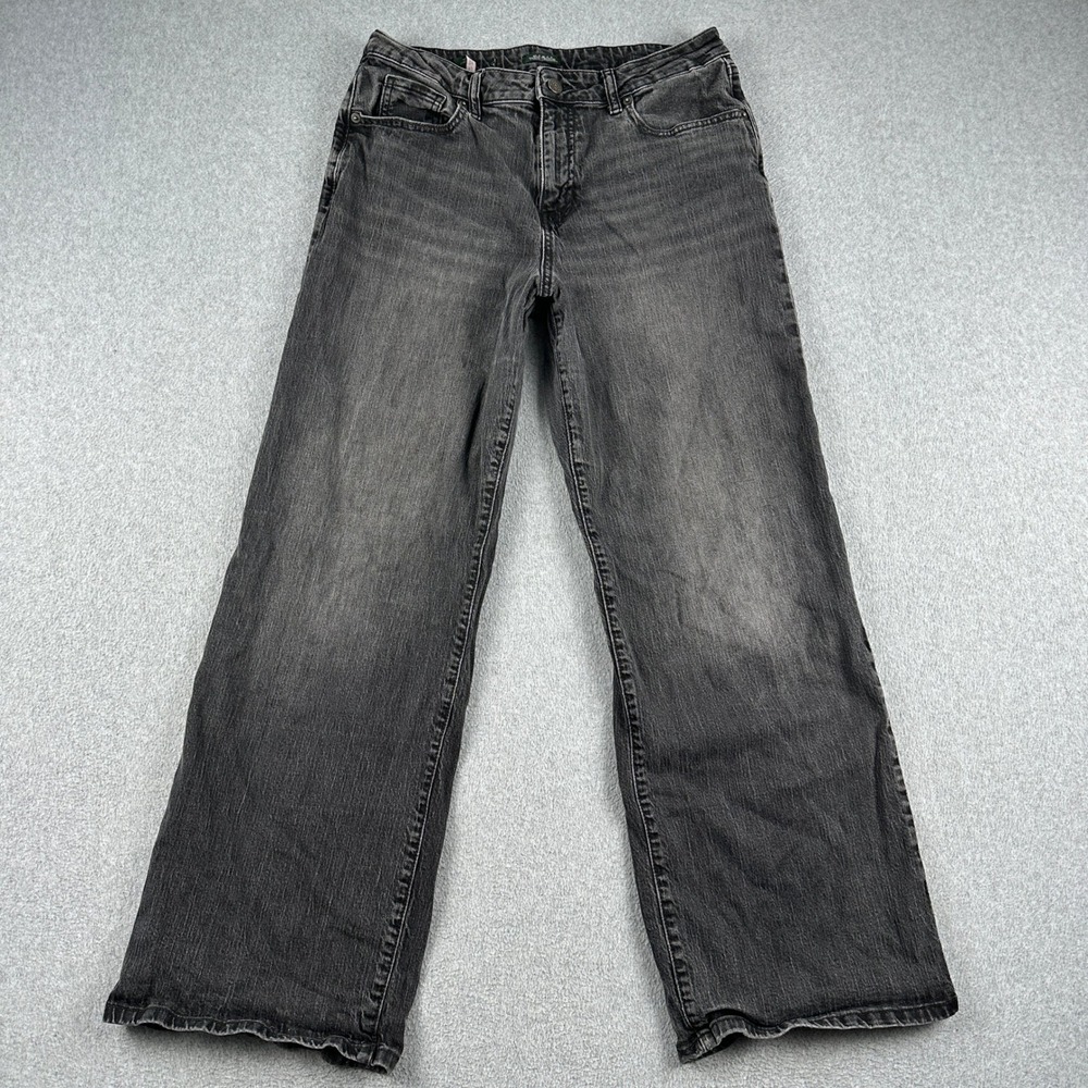 Wild Fable Jeans Womens 12/R High-Rise Baggy Black Faded Denim Wide Leg Stretch